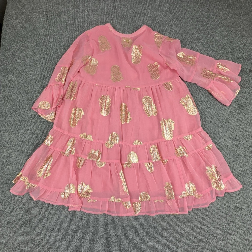 Simply Southern Dress Womens Medium Pink Pineapple Foil 3/4 Bell Sleeve Boho - Picture 9 of 11
